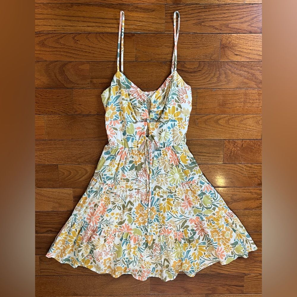 Illa Illa Floral Cutout Tie Front Mini Dress Cream Women’s XS Cottagecore Boho - Picture 2 of 8